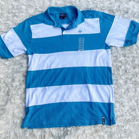 XL Southpole Y2K Colorblock Embroidered Logo Polo Shirt Blue White‎ Streetwear - Picture 1 of 9